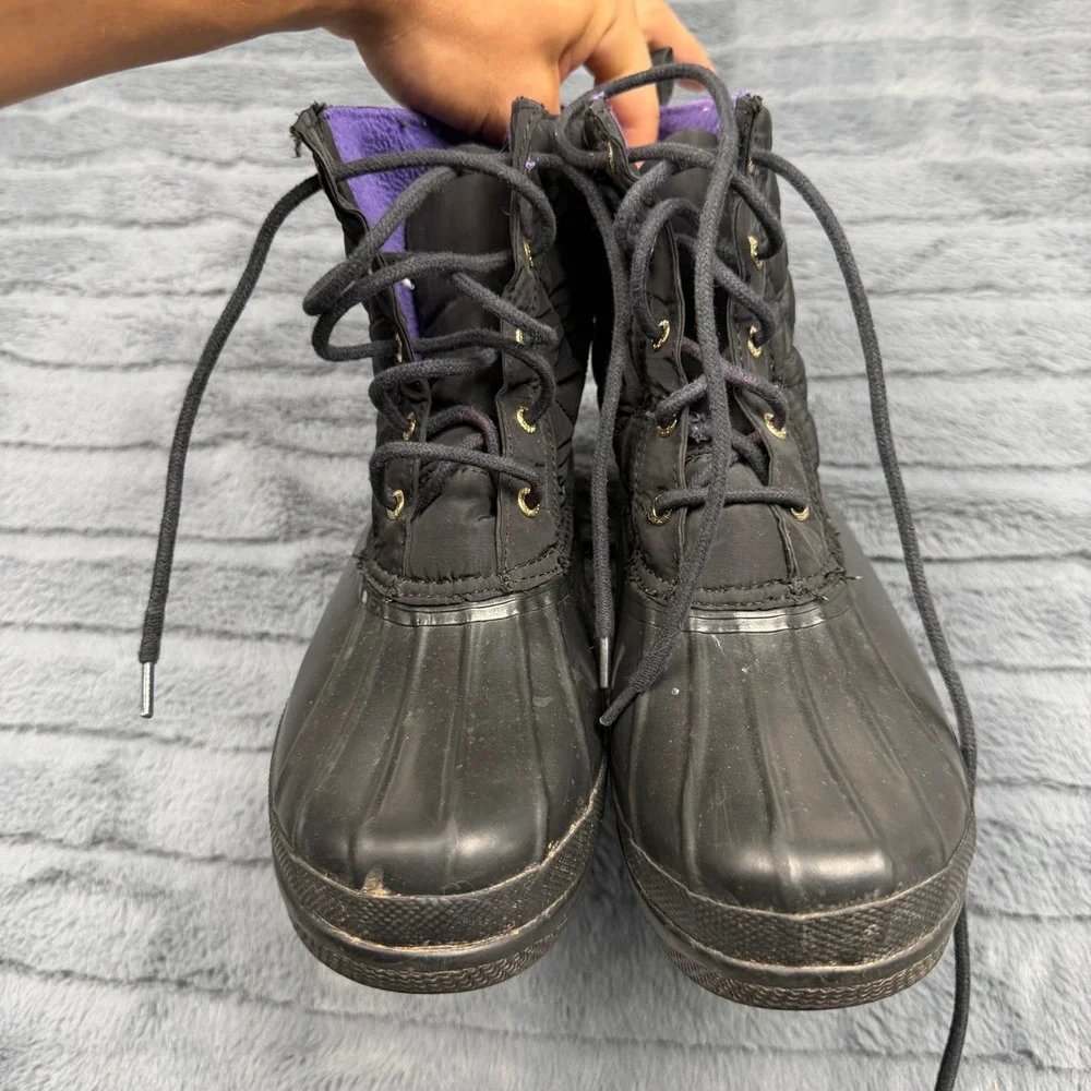 Sperry Saltwater Black Quilted Waterproof Duck Boots Women 7 9289067